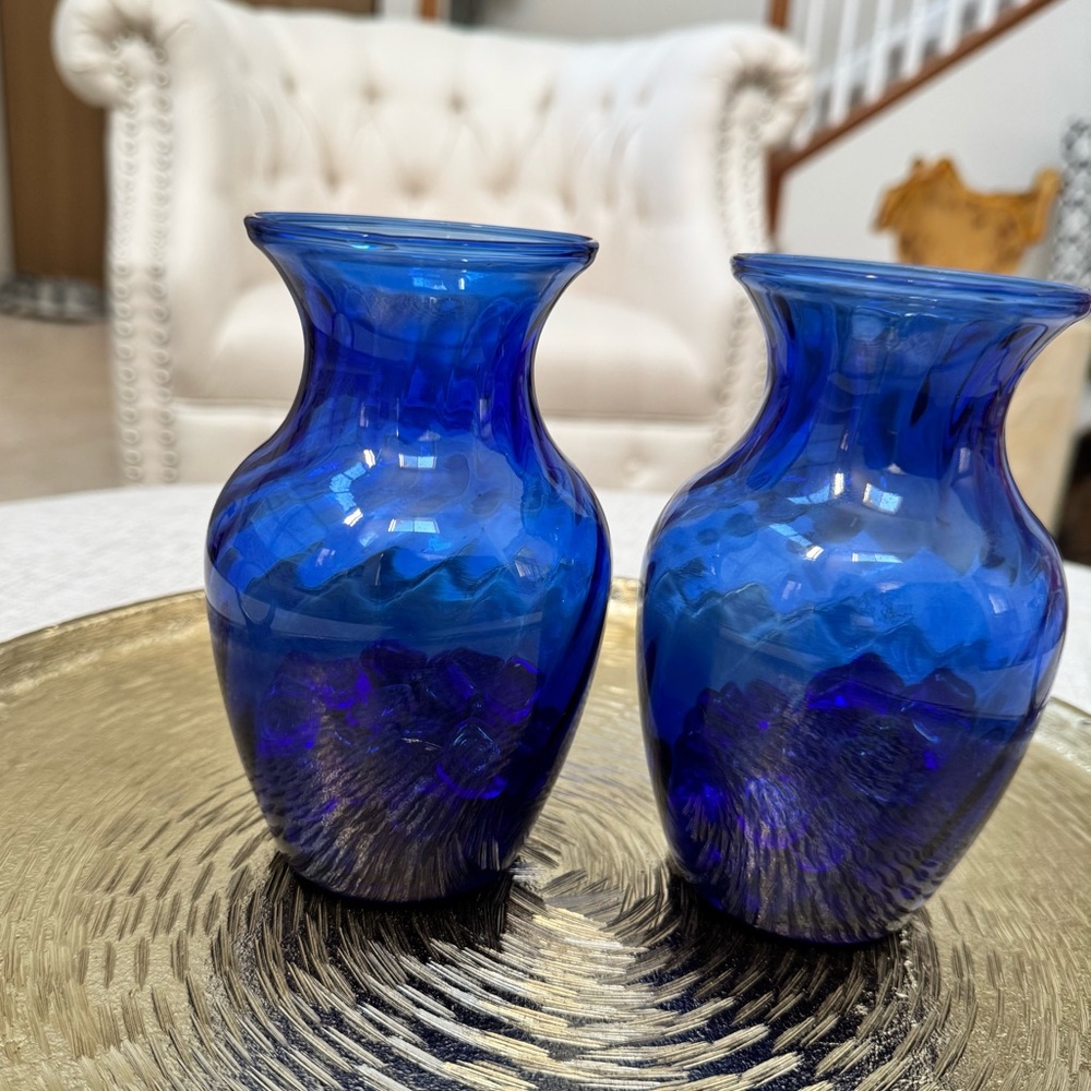 Navy Blue Cobalt Glass Vases - Set Of Two - Like New